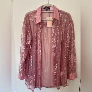 Missguided Tall Brand New Rose Sequin Oversized Button Up